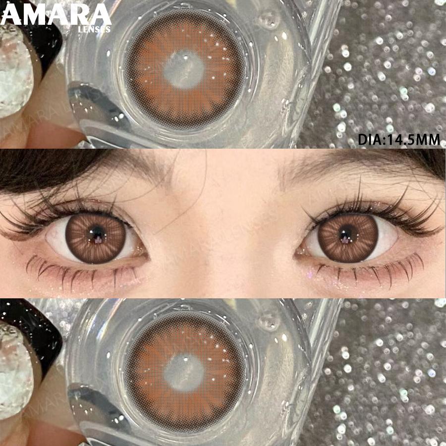 AMARA Fashion Colored Contact Lenses Brown Soft Lenses Beauty Lenses for BIG Eye Green Color Contact Eye Cosmetics Yearly Use