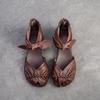 Johnature Genuine Leather Comfortable Breathable Sandals Peep Toe Low Heel Versatile Retro Women's Shoes