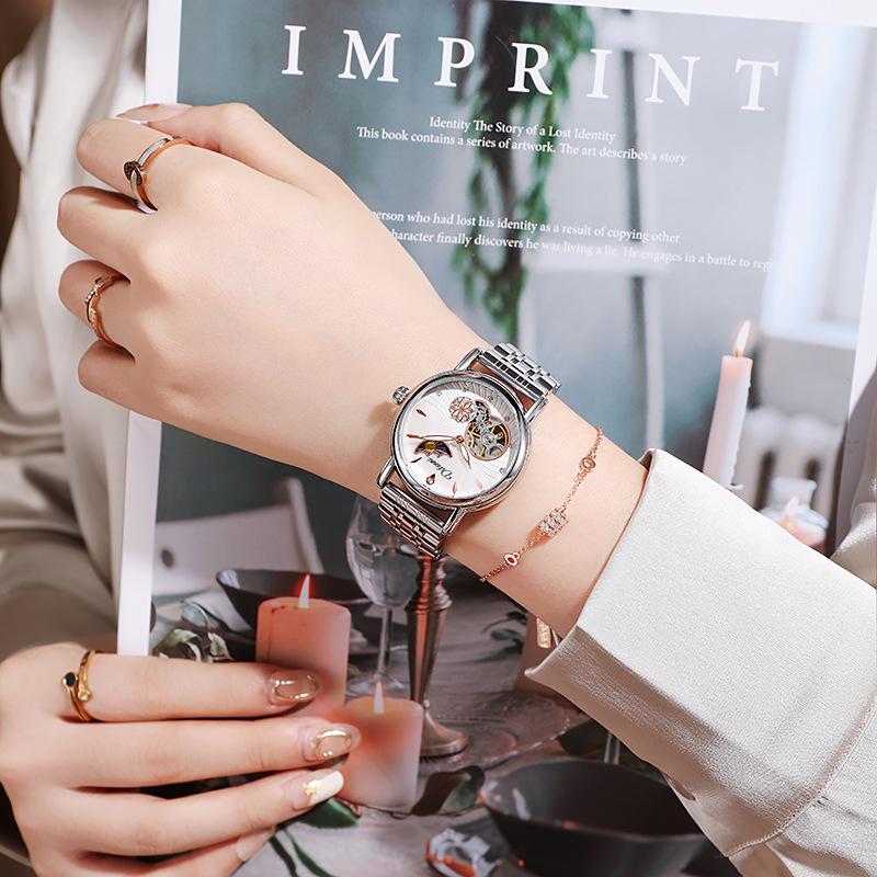 

Женские часы механические часы из нержавеющей стали водонепроницаемые автоматические часы браслет дамы роскошные подарки Relogio белый