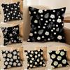 Classic Black Daisy Cushion Cover Short Plush Doublesided Print Square Throw Pillow Covers Sofa Home Cushion Decor
