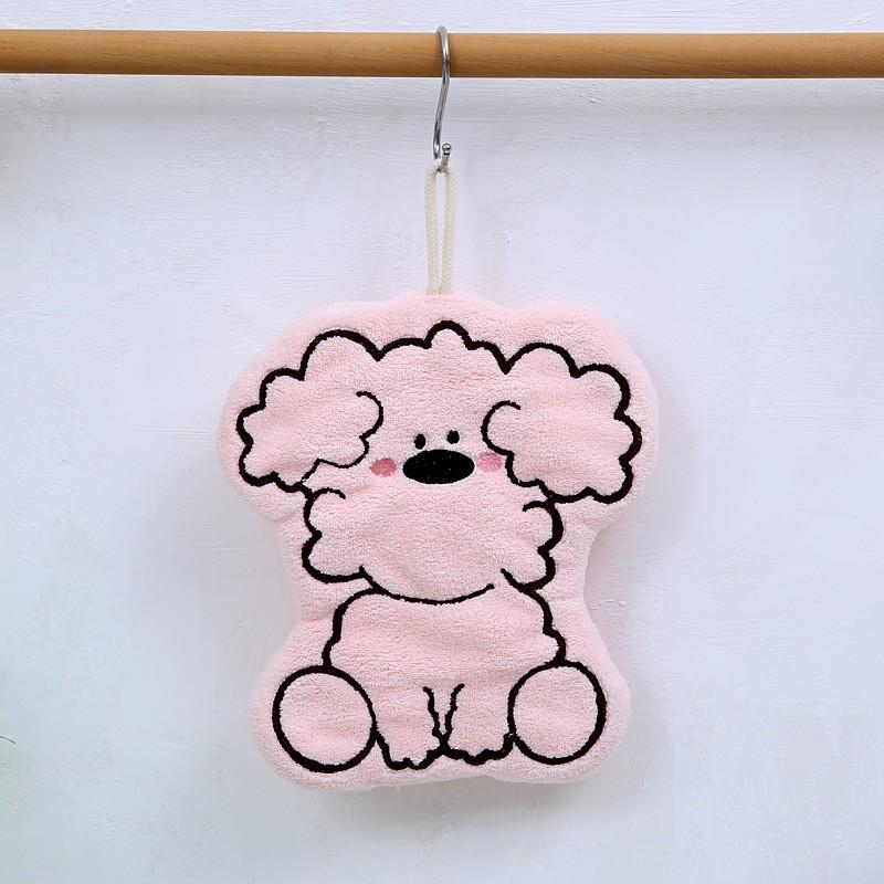 Coral fleece puppy hand towel hanging type kitchen bathroom rag double layer thickened cartoon portable non-shedding handkerchief
