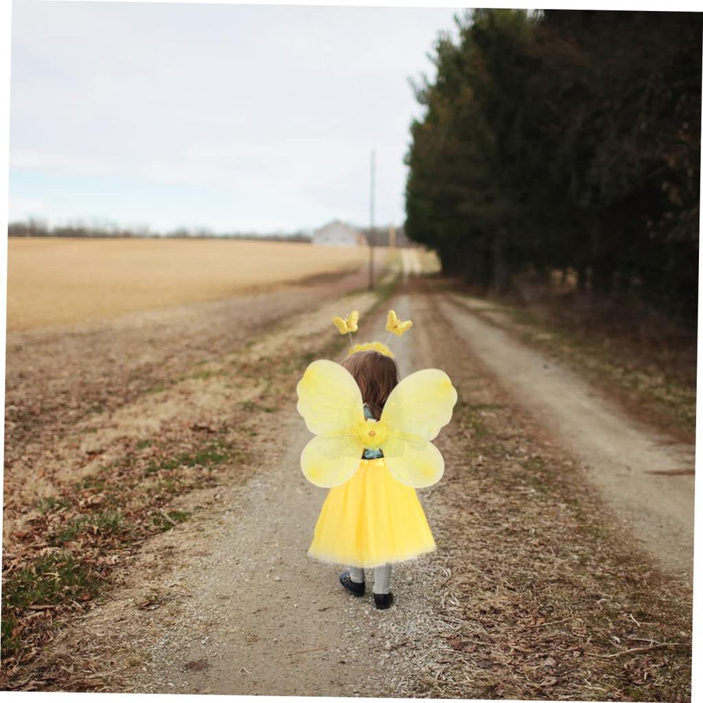 OATIPHO Fairy Wings Skirt Tutu Set for Performance Cosplay Costume for and Stage Yellow Girls, Dress, Parties, School, Performances,