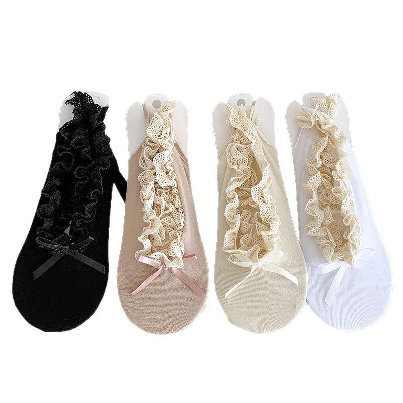 Bow Ballet Style Lace-up, Women's Boat Socks, Lace Short Socks, Mary Jane Versatile Ballet Shoes, Shallow Socks