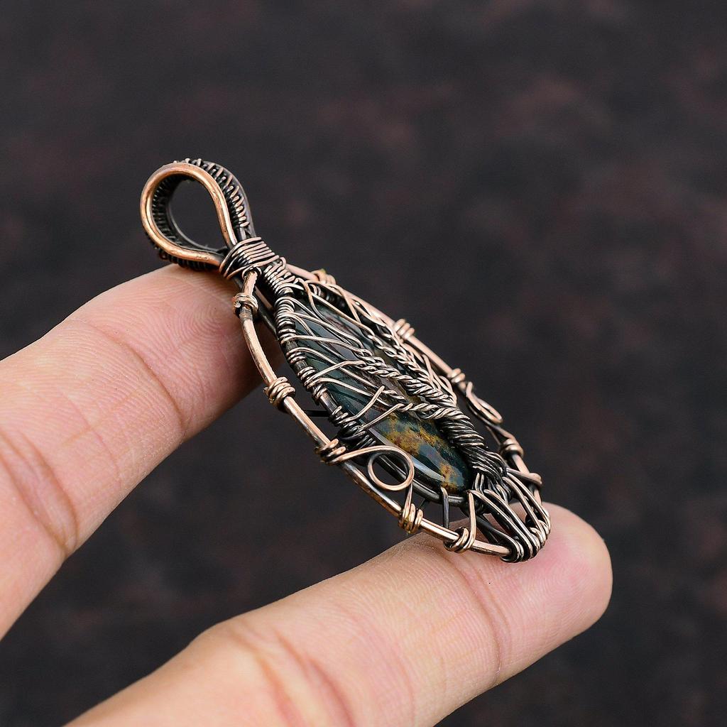 Tree Of Life Bloodstone Pendant Copper Wire Wrapped Pendant Gemstone Pendant Copper Jewelry Handmade Jewelry Birthday Gift Elegant Pendant
