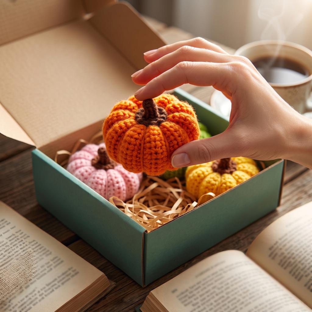 Knitted Pumpkin Tabletop Decorative Ornament Gift Box for Fall Home Decor