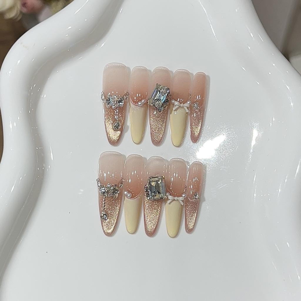 Sweetheart Leader Summer Sweetheart Cream Yellow French Bow Sticker Diamond Flash Cat Eye Wear Armor