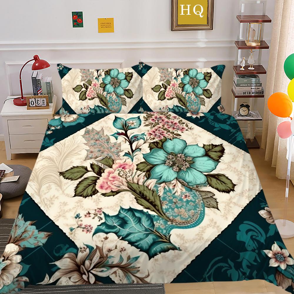 Set Biancheria da Letto Colorato Stampa Fiori 3D King Size Set Copripiumino Donna Set Letto in Poliestere Copri