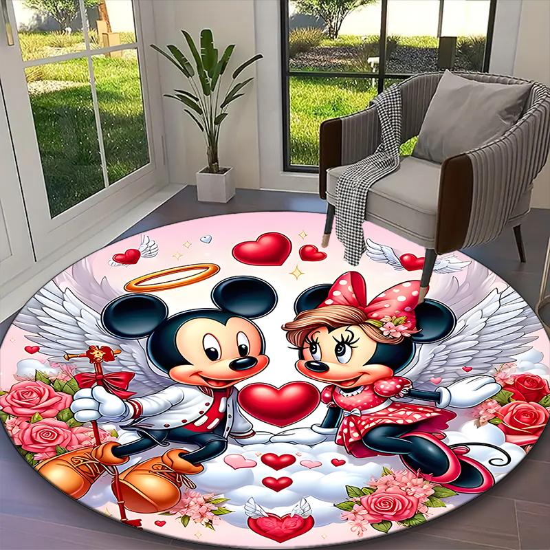 1pc Mickey And Minnie Red Hearts Floral Printed Chair Rug for Home Office Use, Living Room Kitchen Game Room Round Carpet