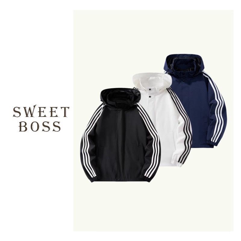 Men's Three-Stripe Hooded Bomber Jacket - Casual, Loose Fit for Autumn/Winter