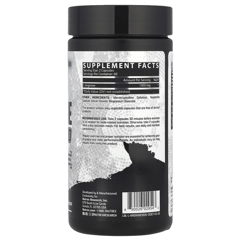 L-Arginine 1000, 120 Capsules (500 mg per Capsule)