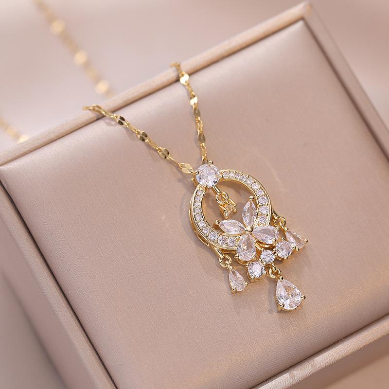 

Цирконий бабочка с кисточкой кулон ожерелье для женщин 2023 Новая мода золотого цвета цепочка из нержавеющей стали ювелирные изделия аксессуары для свадебной вечеринки золотой