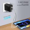 120W Fast Charger with 3PD+2USB Ports for Apple Devices, Compatible with EU/US/UK Standards