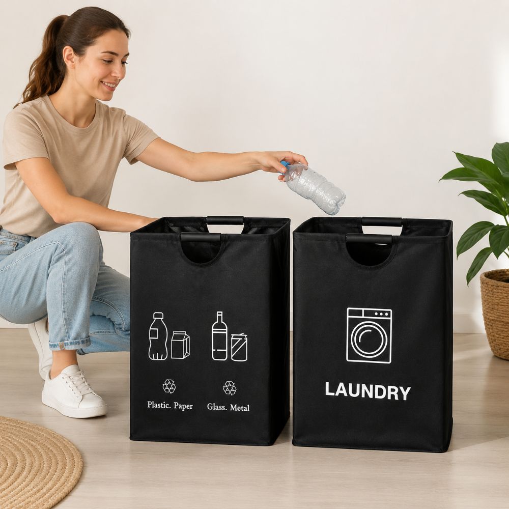 60L Empty Bottle Storage Basket Foldable with Handle Dirty Clothes Basket Large Capacity Categorized Storage Garbage Bin