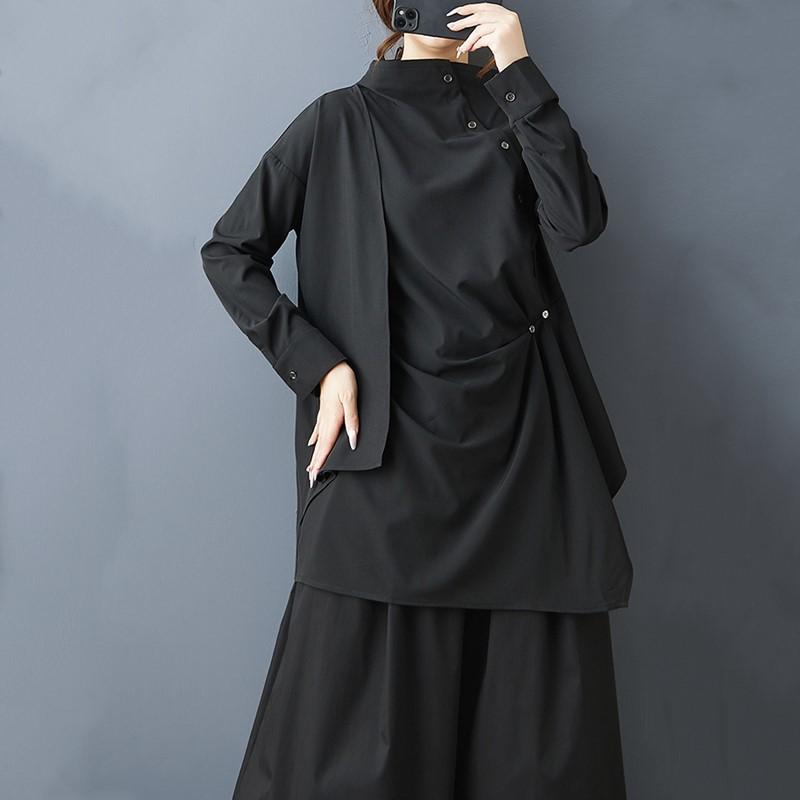 Long Sleeve Oversized Black Shirts & Blouses for Blouse Casual Loose Spring Autumn Tops Women Button Up Shirt