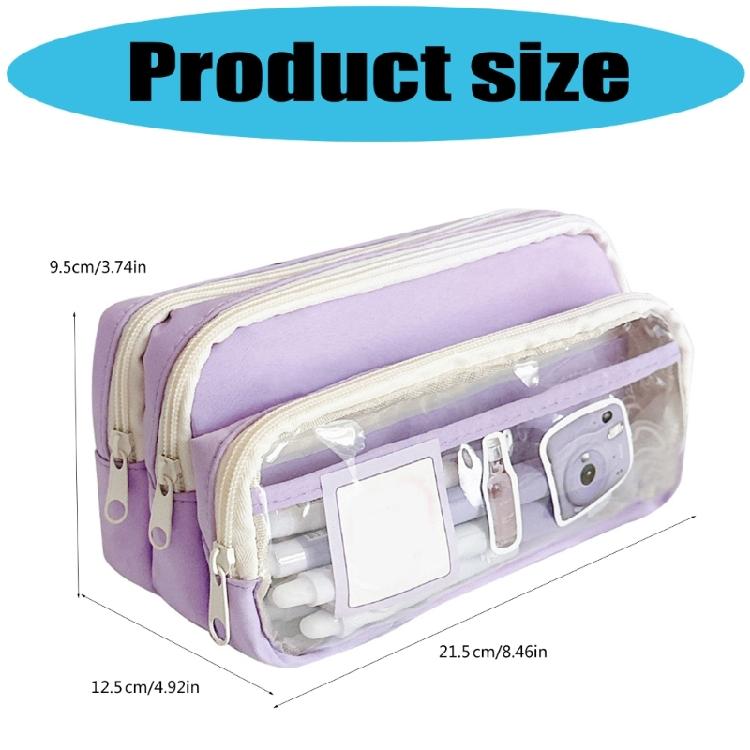 Large Transparent School Bag Case With Reinforced Canvas Material Multiple Pen Slots Compact Carry Students Adults