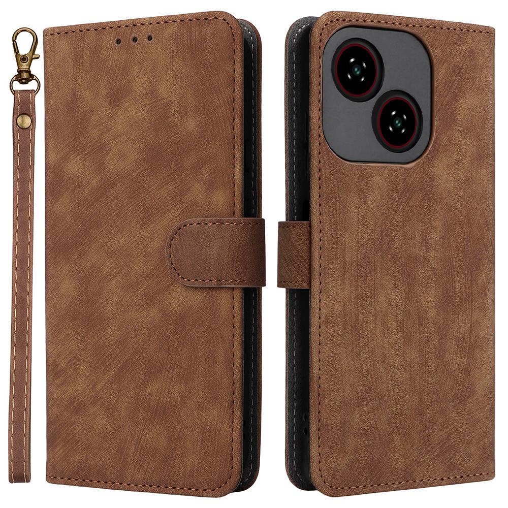 

Для ZTE Blade A35e (Z2466) Чохол-гаманець з RFID-блокуванням, обкладинка з ПУ шкіри, підставка для перегляду з ремінцем Brown