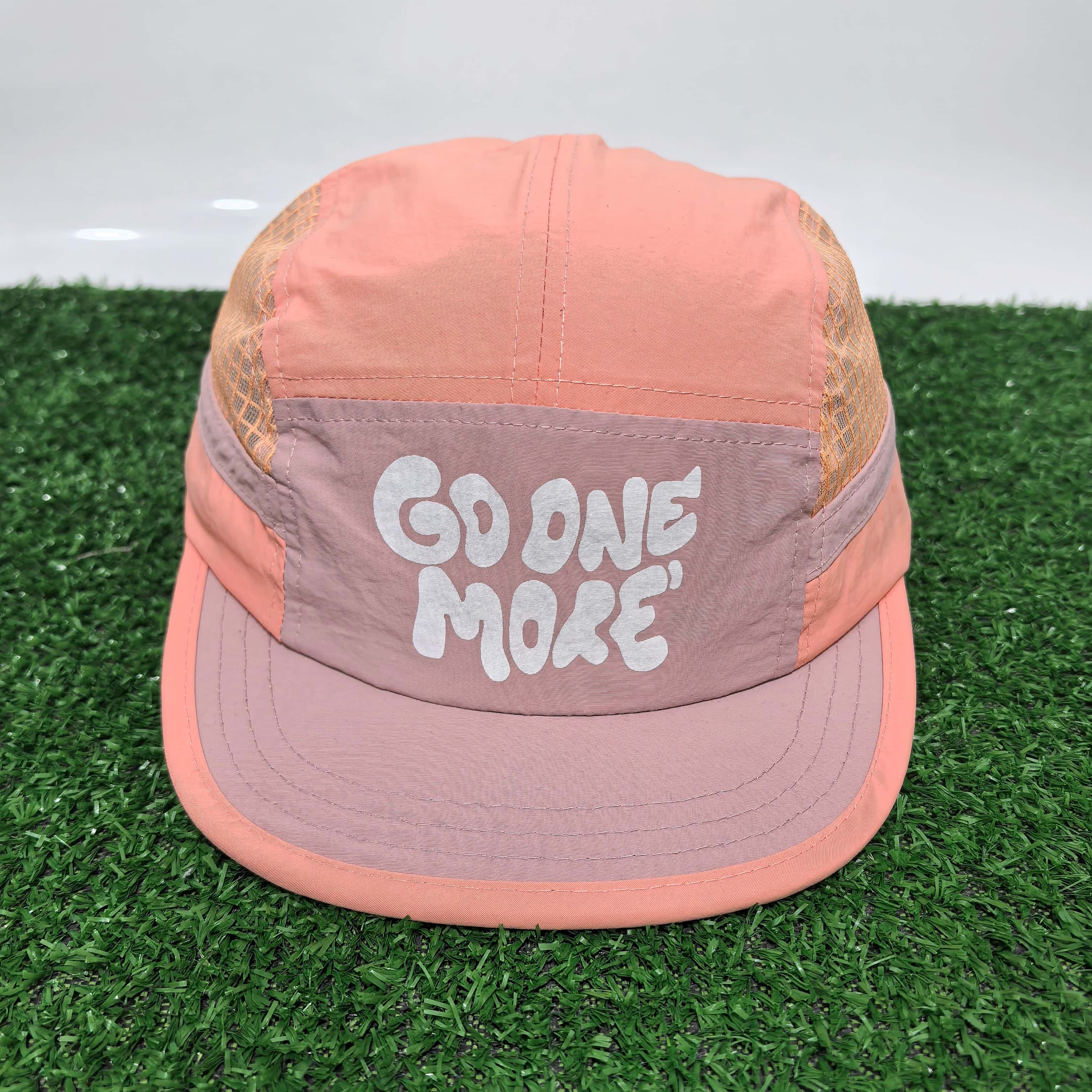 Go One More Letter Print 5 Panel Camp Cap, Zomer Ademend Mesh Hardloopmuts, Verstelbaar Trekkoord Buiten Sport Baseball Cap roze