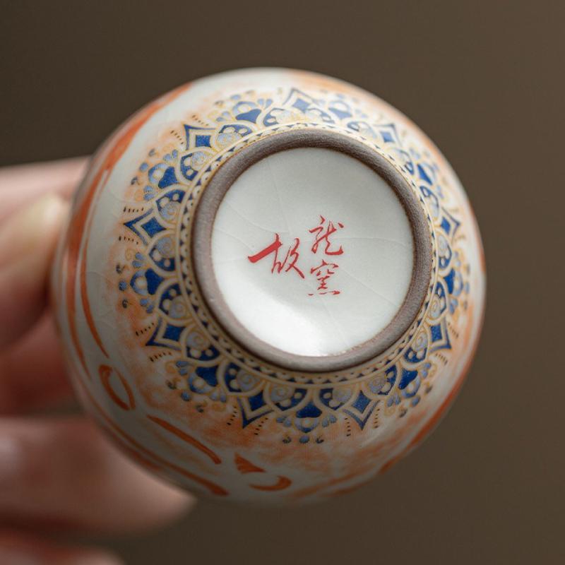 50ML Chinese Dunhuang Apsaras Ceramic Tea Cup Ru Kiln Master Cup Personal Tea Cups Bowl Kung Fu Household Teaware Tea Ceremony