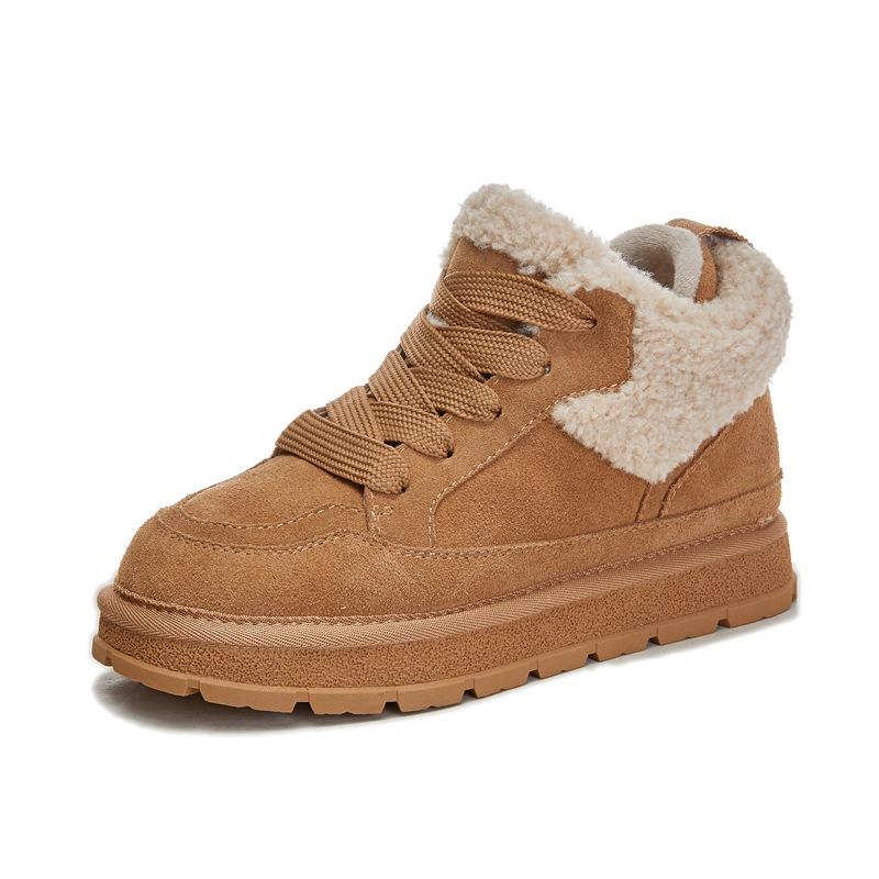 Leather snow boots women's winter new plush plush flats casual warm women's boots versatile boots women