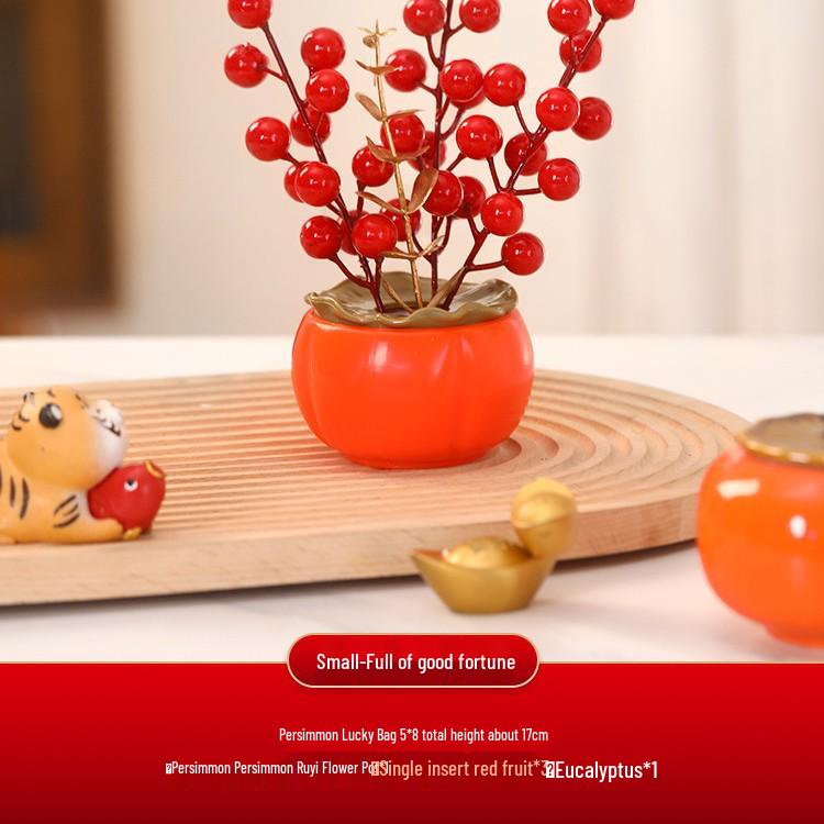 Housewarming Persimmon Ornament Set: Good Fortune Figurines for New Home Gifts and Moving-in Celebrations