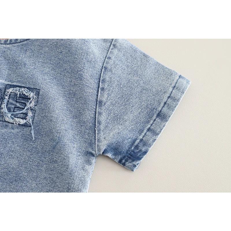 Children Cotton Clothes Summer Boy Causal Denim T Shirt Short Set Infant Kid Fashion Toddler Tracksuit
