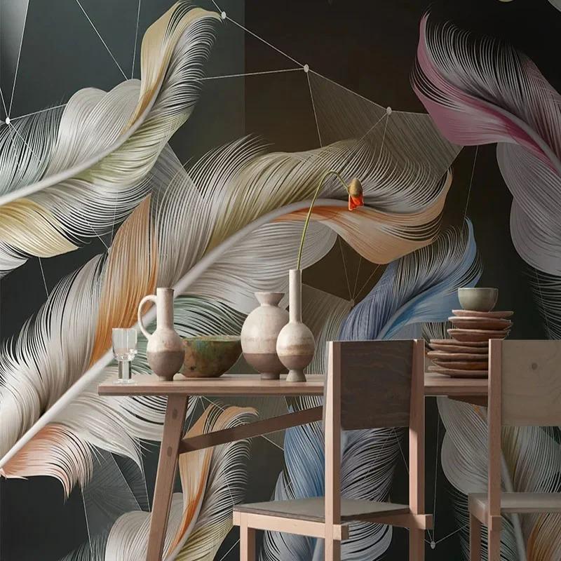 Fototapeta Tapeta Nordic Light Luxury 3D Geometric Feather Fototapeta Obývací pokoj Pohovka Ložnice na stěnu Fototapeta