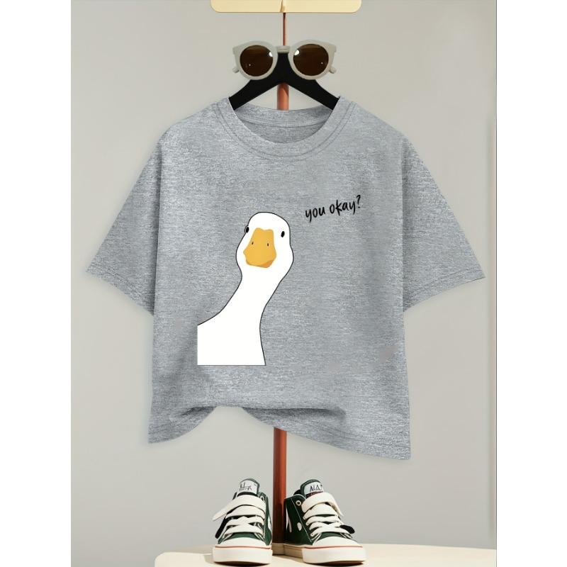 Youngsters' Summer Fashion Casual T-Shirt with Cute Duck Print, Comfortable Short Sleeve Crew Neck Tee for Boys and Girls