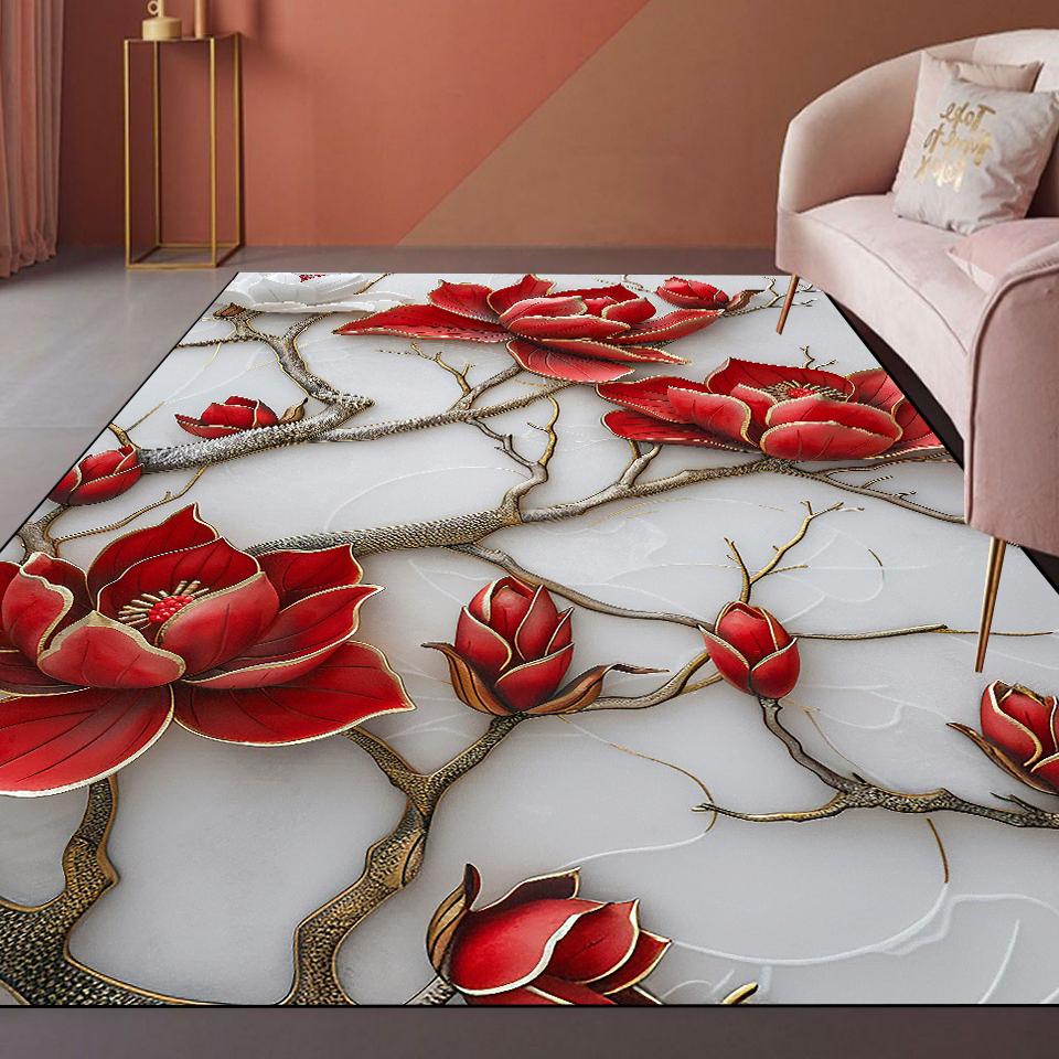 

Килими для вітальні в стилі легкої розкоші 3D Квіткова декорація Великі килими Сучасний дім Біля дивана Підлоговий килимок для спальні Приліжкові м які килимки для ніг 160*200cm