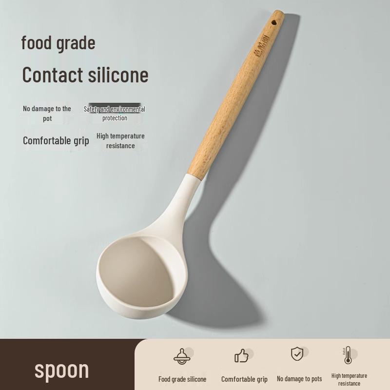 Non-stick Silicone Spatula and Utensil Set: High-Temperature Resistant Kitchen Tools for Stir-fry & Frying, Includes Ladle and Slotted Spoon.