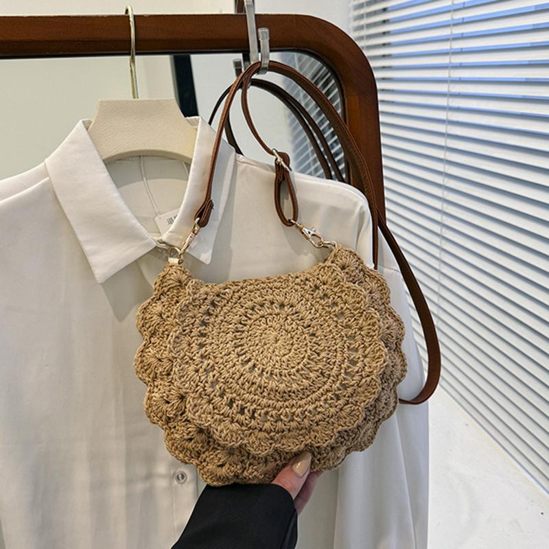 Summer Trendy Weaving Exquisite Handbag Fashionable and Simple Knitted Saddle Bag for Women Beach Vacation