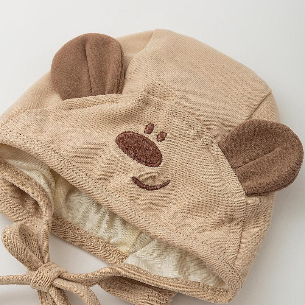 Cute Bear Baby Ear Protection Cap Spring Autumn Cotton Beanie for Infant Boy Gir Solid Color Windproof Bonnet