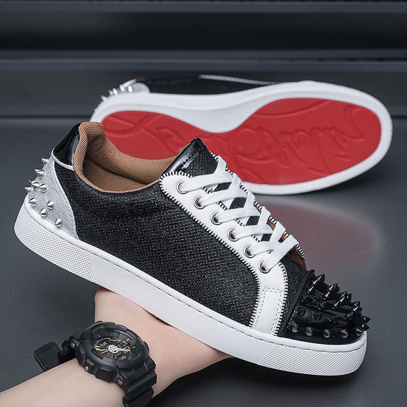 Personalized Fashion Hot Diamond Trend Men's Shoes Red Sole Men's Casual Rivet Board Shoes