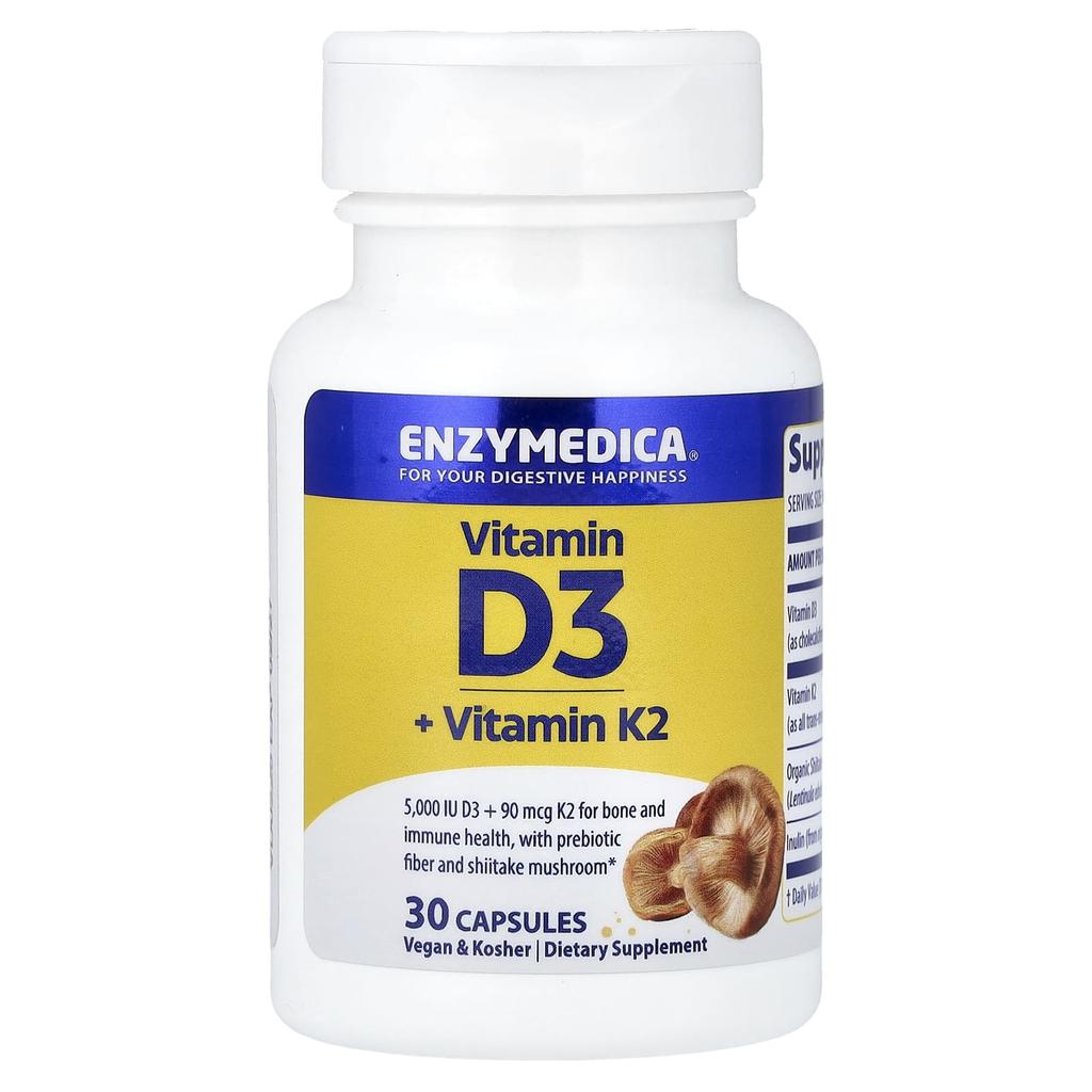 Enzymedica, Vitamin D3 + Vitamin K2, 30 Capsules