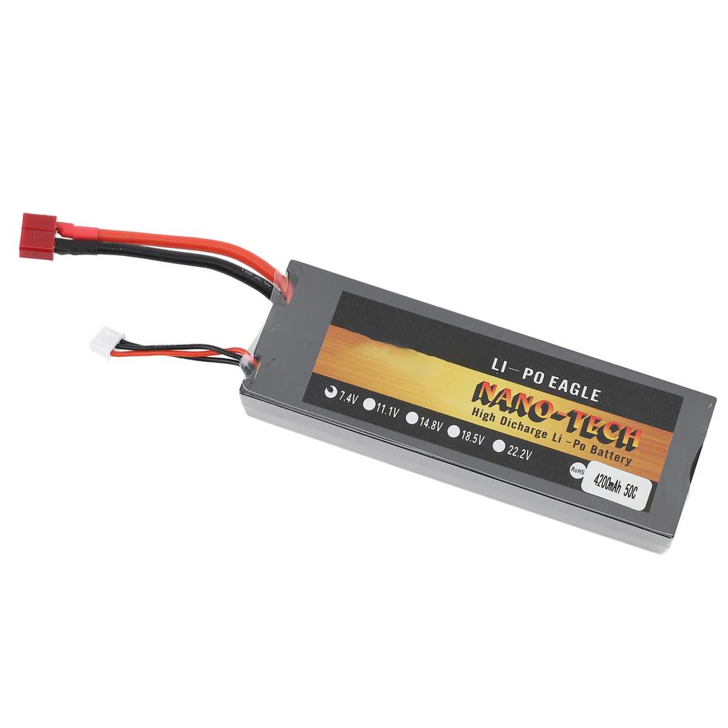 7.4V 4200mAh Lithium Battery Replacement 50C 2S Lightweight Hard Case RC Lithium Battery for 1/8 and