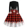 Women's Vintage Christmas Print Long Sleeve Round Neck Party Dress for Holiday Parties