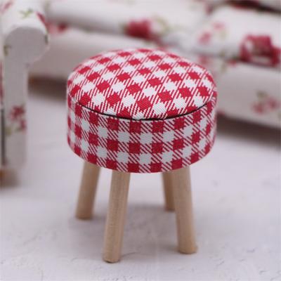 Dollhouse Mini Solid Wood Furniture Small Round Stool Home Scene Decoration Toys