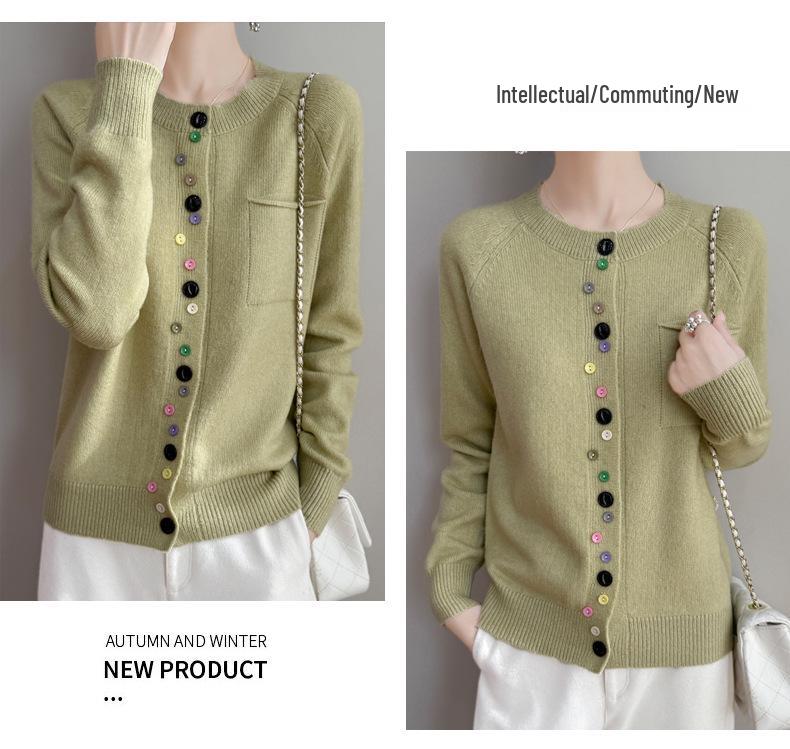 Colorful Button Cardigan: Spring Fashion, Versatile Round Neck, Long Sleeve Knit for Women