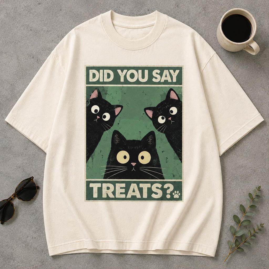 Did You Say Treats? Cat Graphic T-Shirt | Funny Vintage Cat Tee
