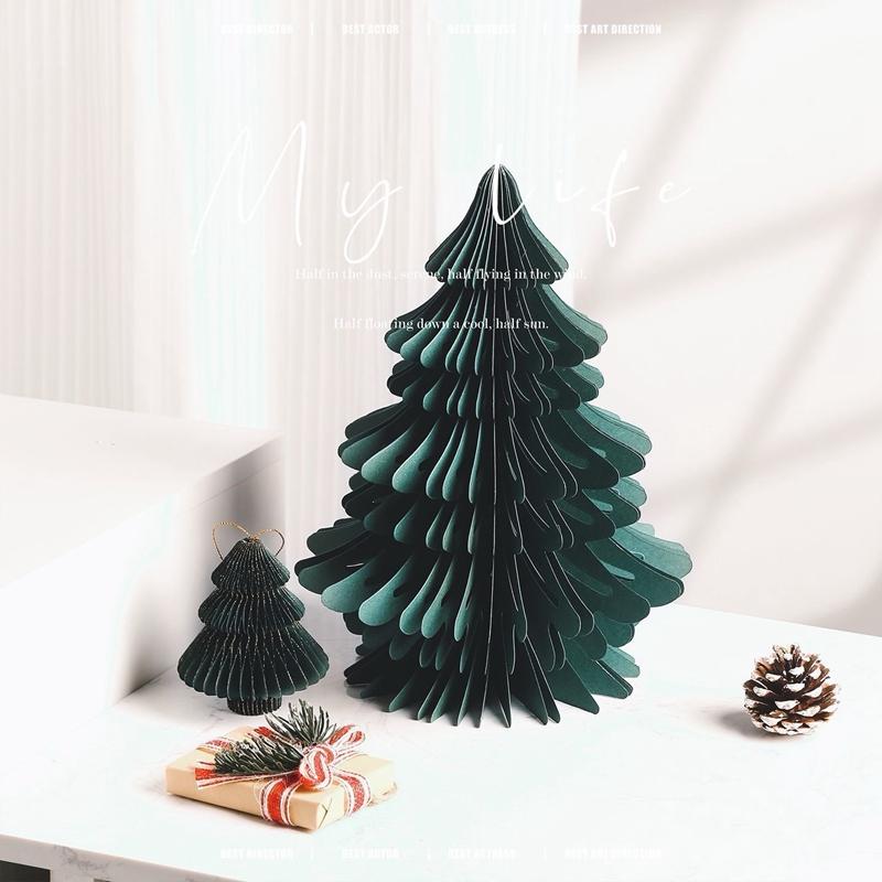 Paper Folding Christmas Tree Ornament 3D Honeycomb Christmas Tree New Year Xmas Festive Atmosphere Party Dinner Tabletop Decor