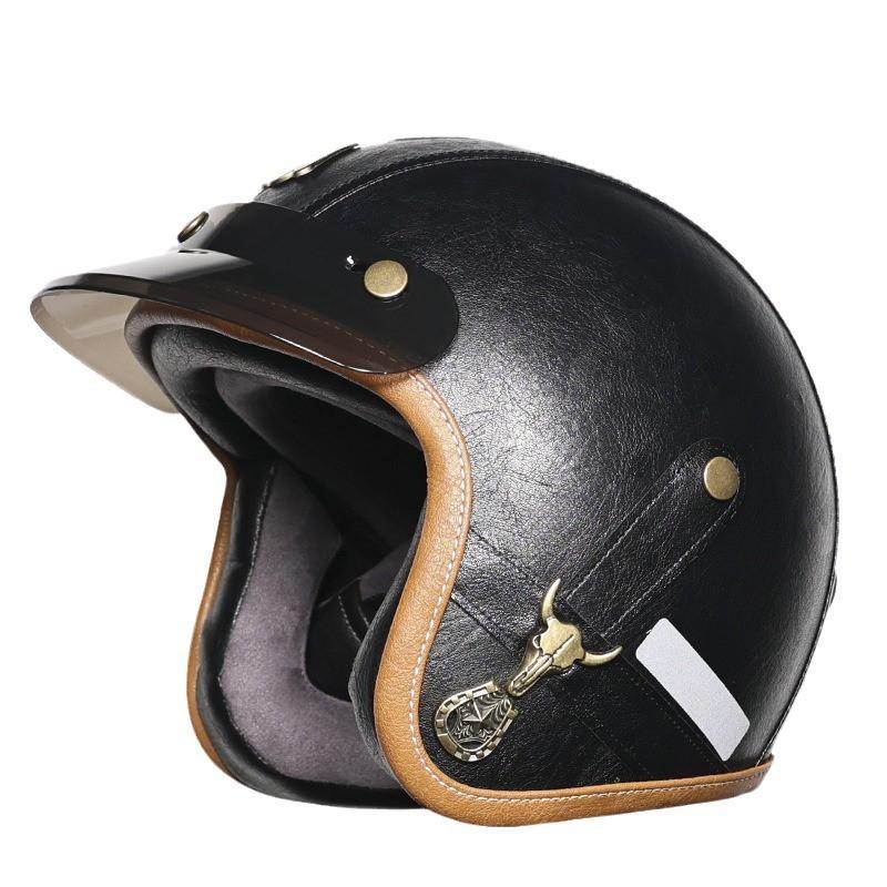 Vintage-Style 3/4 Motorcycle Helmet Men Women ABS Full-Coverage Scooter Riding With Visor