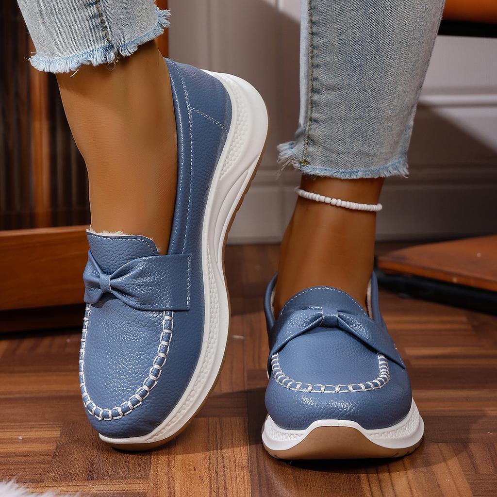 Winter 2025 New Platform Fleece Warm Cotton Shoes Women's Plus Size Comfortable Bow Comfortable Sneakers