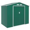 Abri de jardin en métal 7 x 4 pieds, Cabane de rangement extérieure pour outils avec fentes d'aération, Kit de fondation et double porte verrouillable, Vert