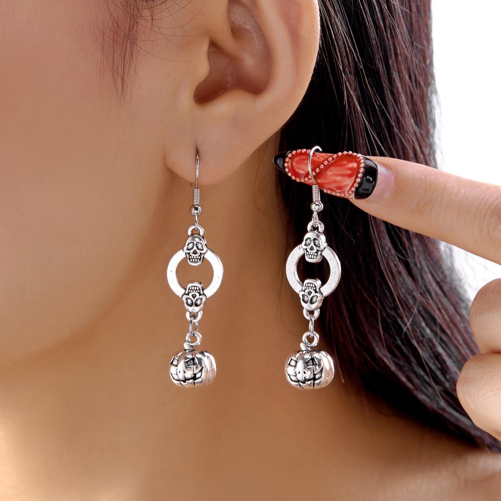 Gothic Halloween Skull Hand Earrings For Women Silver Color Skeleton Head Spider Web Pumpkin Dangle Earring Festival Jewelry
