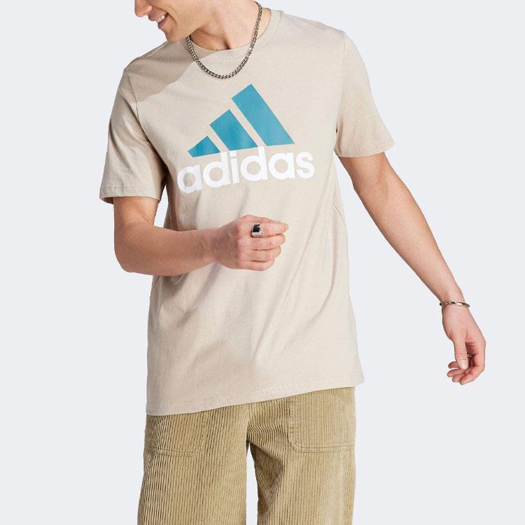 Adidas Essentials Letter Logo Print Crew Neck T-Shirt Men Tops Beige IJ8575