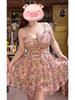 Plus Size French Sweet Floral Suspender Dress for Women Summer Vacation Holiday Beach Short Dresses