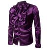 Shirt Solid Color Ruffle Stand Collar Button Closure Male Flouncing Dress Shirt Long Sleeves Top