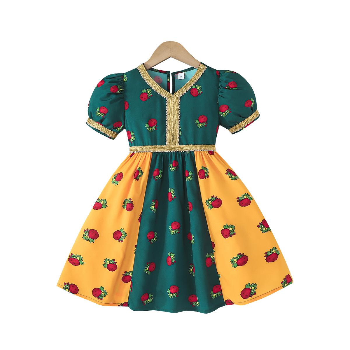 

Элегантное платье для девочек с золотым кружевным воротником и цветочным узором, летнее детское модное платье принцессы 7Y