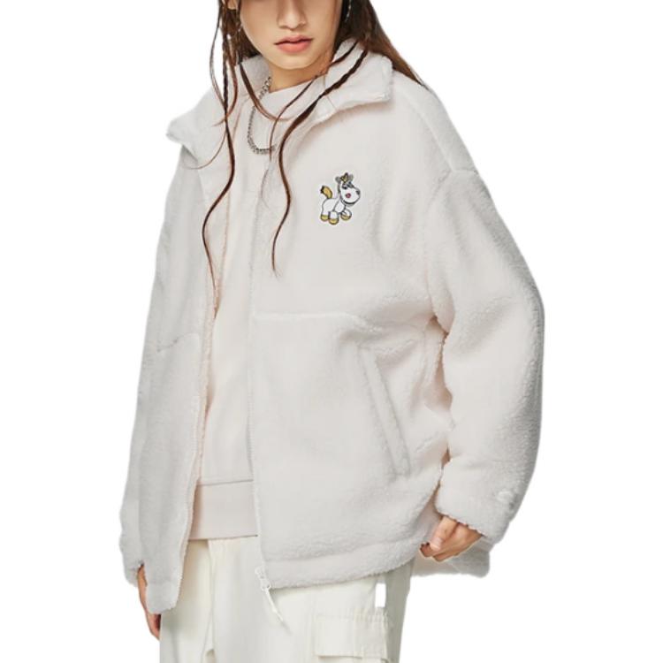 Li Ning X Pixar Collaboration Disney Toy Story Series Cartoon Pattern Embroidered Loose Stand Collar Casual Knit Jacket Sherpa Coat AFDSC58-2