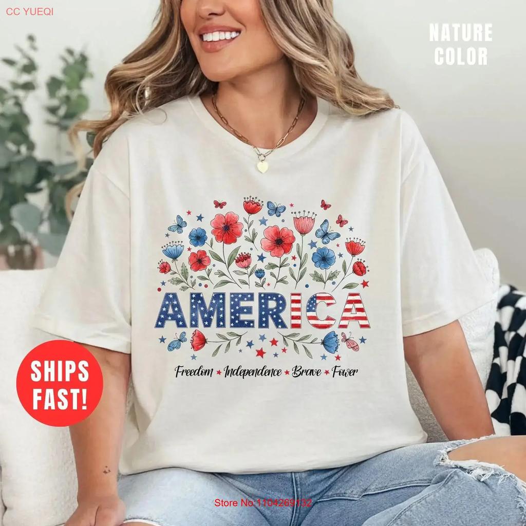 Patriotic Floral T Shirt America Independence Day Memorial Summer Bbq Top S For Her Him Vintage Breathable Comfortable