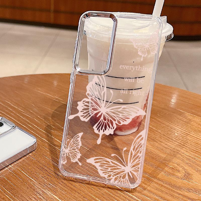 Beautiful Butterfly Pattern Clear Case For Samsung S24 FE S23 S22 Ultra A55 A54 A35 A34 A14 Lens Protection Shockproof Soft Transparent Phone Cover